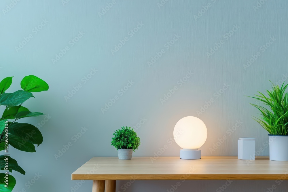 Aufkleber Cozy Table Setting with Lush Green Plant and Soft Ambient Light Creating a Warm Inviting Atmosphere Perfect for Relaxation and Contemplation