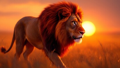 Naklejka premium Majestic Lion at Sunset African Safari Wildlife Photography