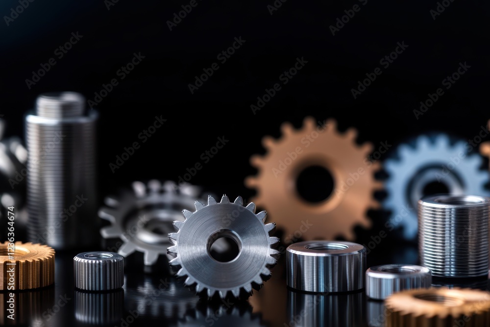 Poster Intricate Arrangement of Interlocking Gears in a Mechanical Setting Showcasing Precision Engineering and the Complexity of Machinery in Motion