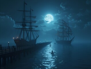 ship in the sea at night