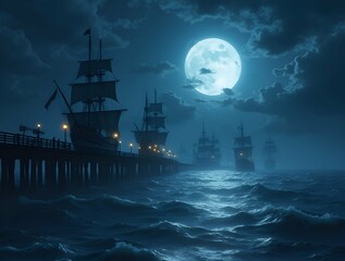 ship in the sea at night