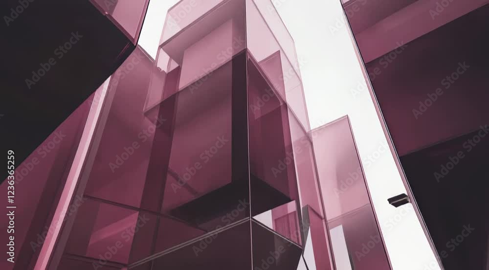 Poster intricate arrangement of abstract geometric shapes made from vibrant purple glass, creating a modern