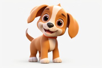 Naklejka premium Adorable cartoon puppy with a bright orange collar standing and beaming with happiness, exuding a heartwarming aura of innocence and love