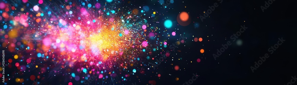 Poster Vibrant Colorful Explosion of Light and Dynamic Particles Creating a Stunning Display of Energy and Motion in an Abstract Artistic Composition