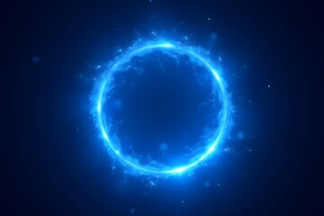 Glowing blue energy ring with sparks and particles against dark background