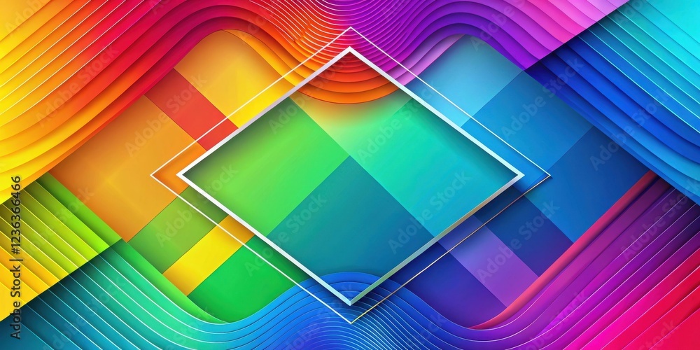 Leinwandbilder vibrant rainbow abstract background with layered geometric shapes and a central frame