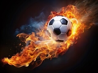 Fototapeta premium Fiery Soccer Ball in Motion: A Stunning Aerial HD 8K View