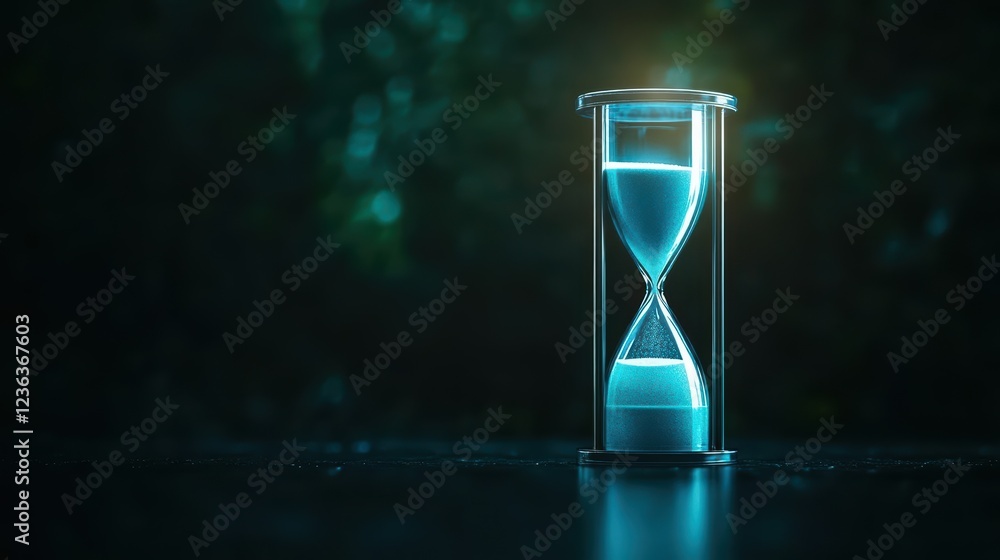 Poster Ethereal Hourglass Representing the Passage of Time with Soft Light and Shadows Enhancing Its Intricate Design in a Minimalist Artistic Setting