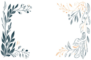 Botanic design with retro floral frame, blooming print, wavy leaves branches, boho style for packaging, social media, poster, greeting card, vector illustration