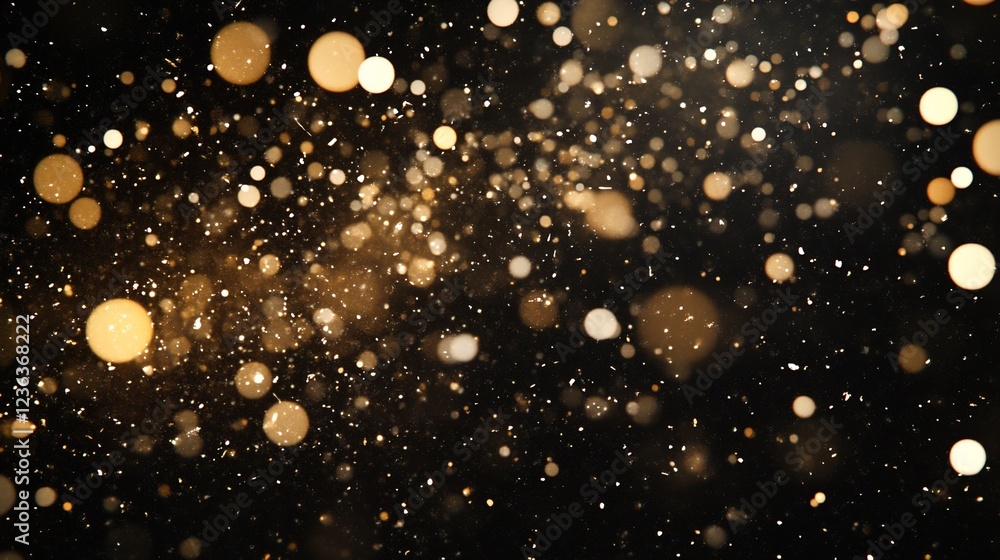 Poster golden bokeh effect over black background with bright abstract particles