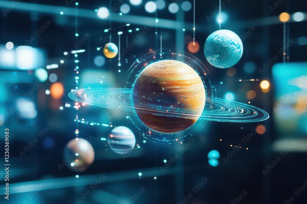 Aufkleber majestic planet surrounded by a glowing in a vast cosmic environment with distant stars and nebulae 