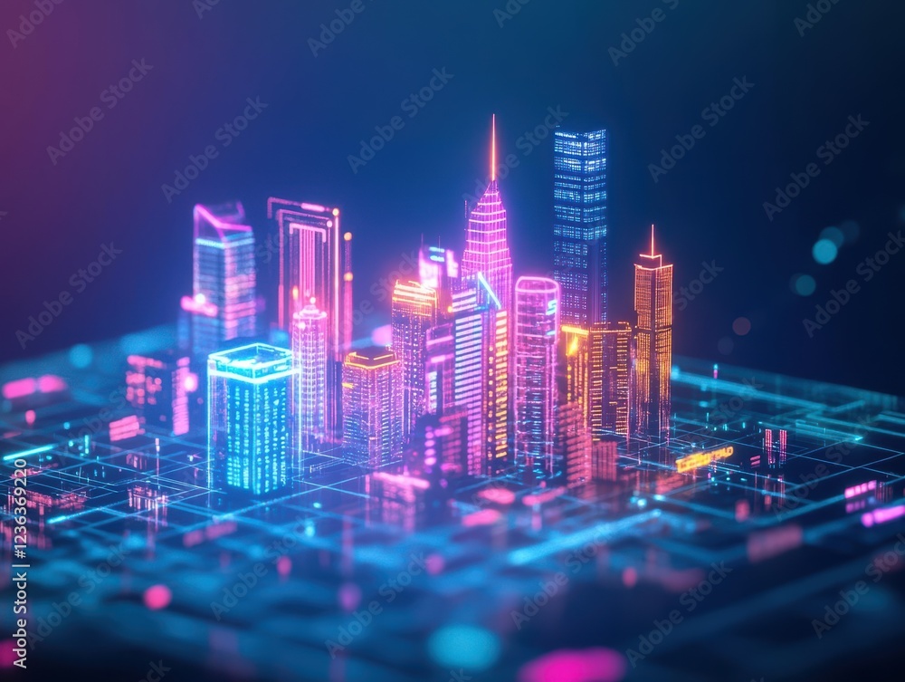 Aufkleber vibrant cityscape at night illuminated by colorful neon lights creating a dynamic urban atmosphere r