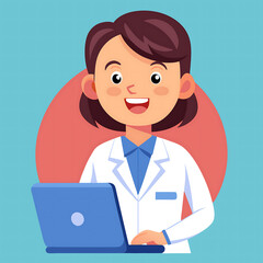 happy white coat therapist in laptop.