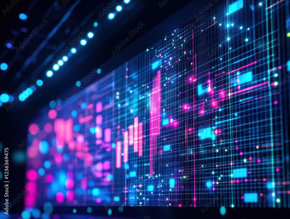 Poster Vibrant Abstract Technology Background Featuring Colorful Light Patterns and Dynamic Shapes Creating a Futuristic and Energetic Atmosphere of Innovation
