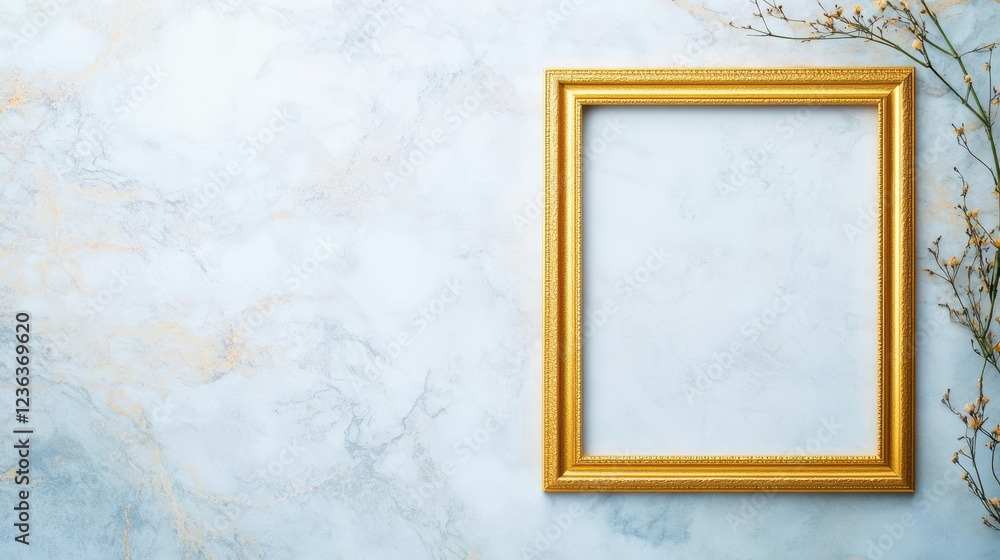 Poster elegant gold frame displayed on luxurious marble background creating a rich and sophisticated atmosp