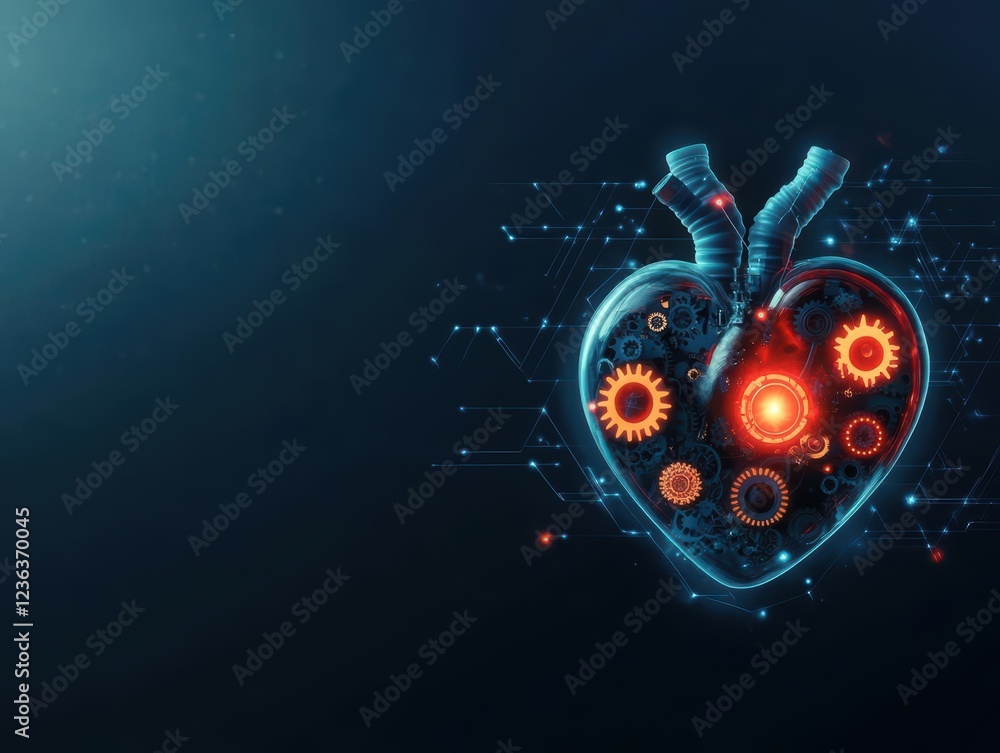 Poster intricate heart design featuring interlocking gears symbolizing love and machinery in a creative art