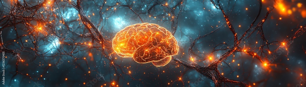 Poster a creative depiction of the brain with interconnected neural pathways