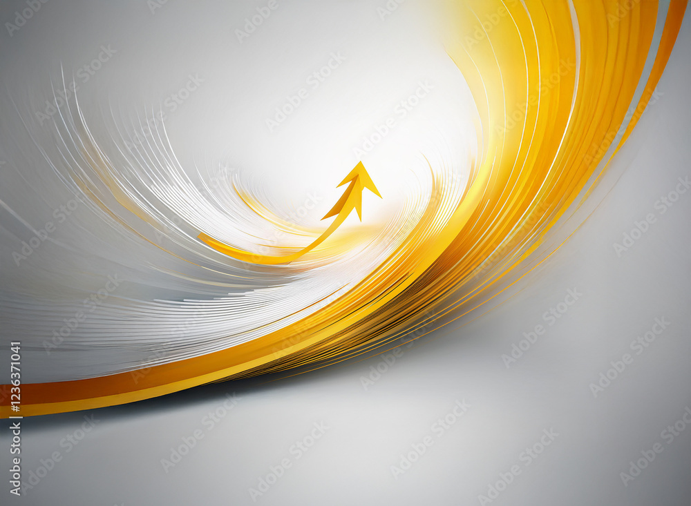 Poster Abstract image of a swirling, upward-pointing gold arrow.  The arrow is centrally located within a dynamic, flowing grey and gold design suggesting growth and progress.