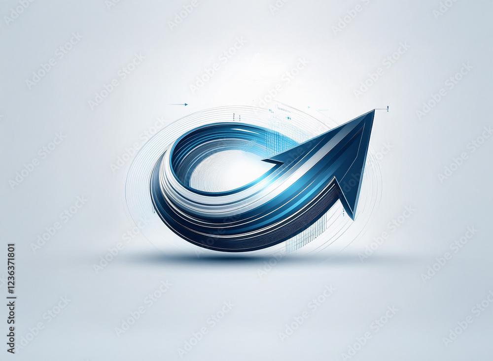 Leinwandbilder abstract 3d design of a blue arrow curving into a circular motion, symbolizing progress and growth w