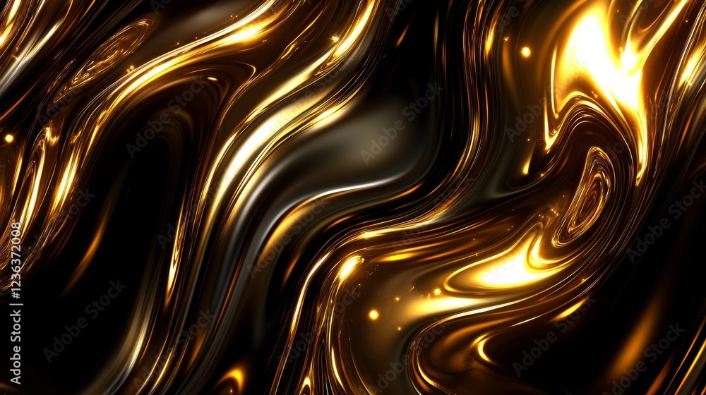 Poster abstract vector art of metallic gold with an undulating surface and bold highlights, 3d render.
