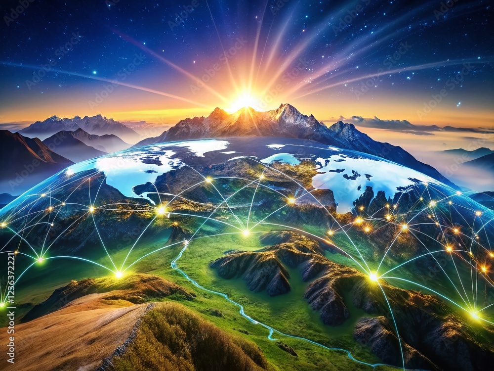 Aufkleber global network collaboration: world map showing interconnected business nodes
