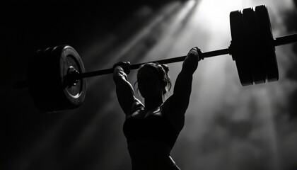 Powerful Woman Weightlifting Silhouette Dramatic Fitness Image