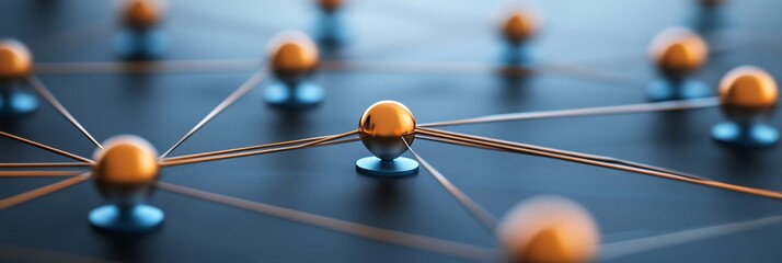 Interconnected Gold Nodes, Geometric Network,, Vector Art, Bright Colors, Clean Lines