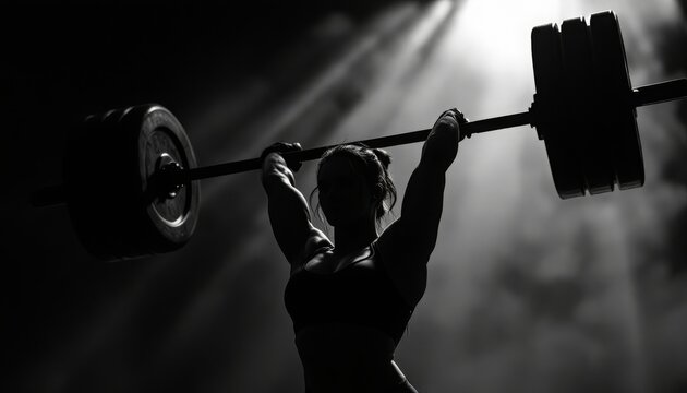 Powerful Woman Weightlifting Silhouette Dramatic Fitness Image
