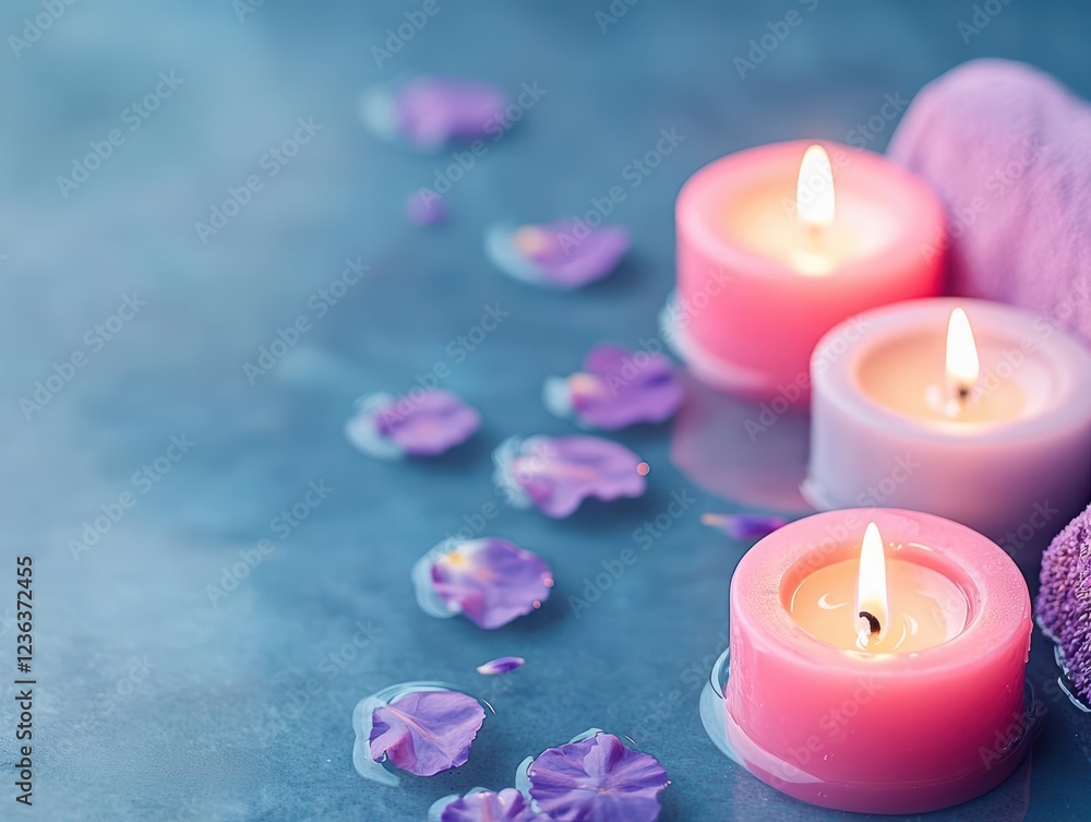 Aufkleber a tranquil table setting featuring a soft towel adorned with fresh flowers and a flickering candle e