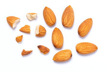 Top view Almonds isolated on a white background