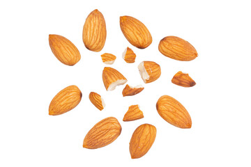Top view Almonds isolated on a white background