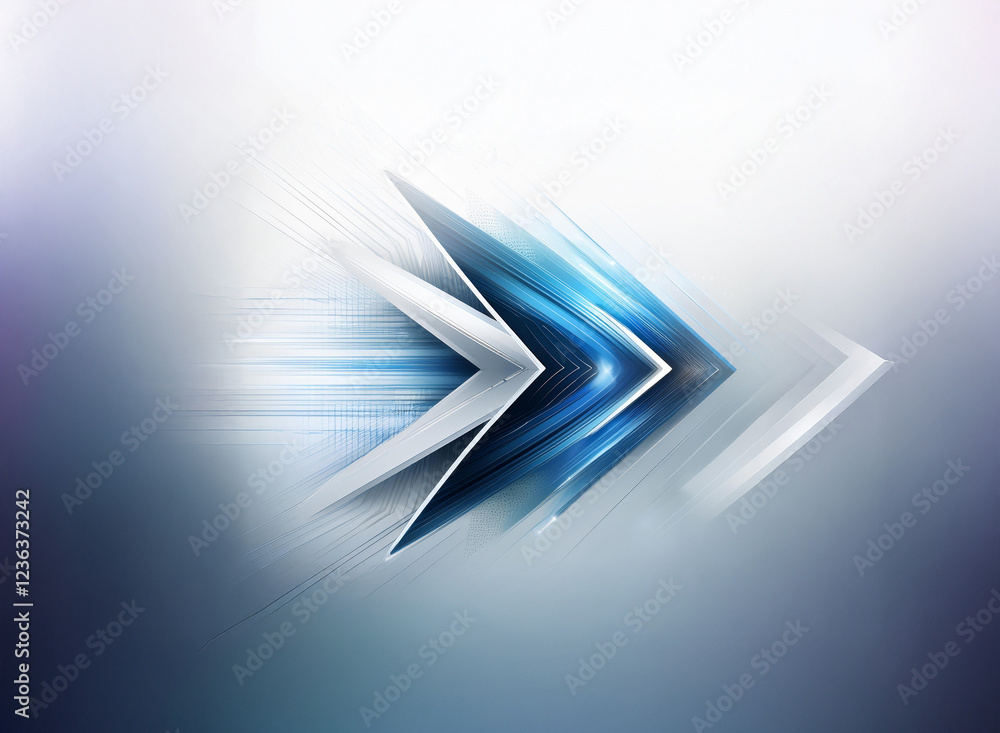 Poster Abstract image of two overlapping metallic arrows, one silver, one blue, suggesting speed and motion against a blurred background.  The arrows have a shiny, glossy appearance.