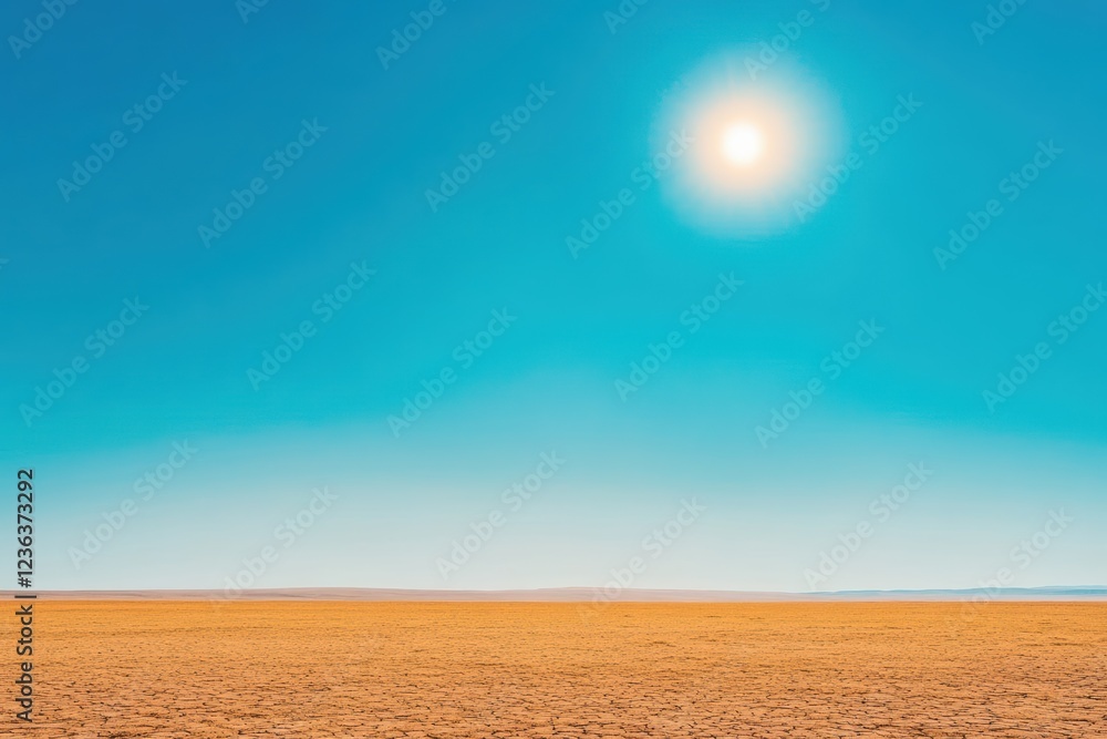 Poster Expansive Sandy Beach Under a Bright Azure Sky with Fluffy White Clouds Creating a Tranquil and Inviting Coastal Atmosphere in a Summer Setting