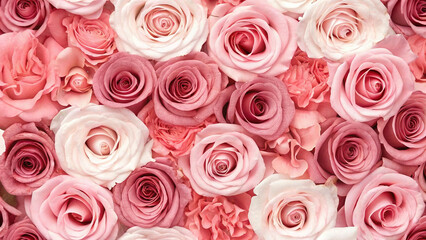 Naklejka premium Summer's Gentle Blossom: Seamless Wallpaper of Soft Roses and Blooming Flowers