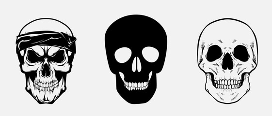 Skull Silhouette: Gothic Icon, Halloween Symbol, Death Concept, Spooky Design, Flat Vector Illustration