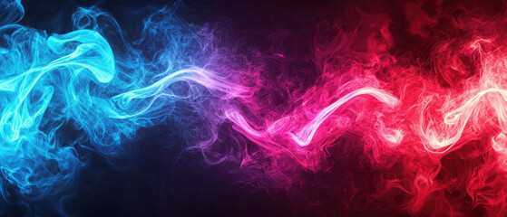 Fototapeta premium Abstract neon smoke with swirling pink and blue energy waves in a futuristic style