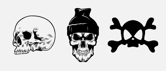 Skull Silhouette: Gothic Icon, Halloween Symbol, Death Concept, Spooky Design, Flat Vector Illustration