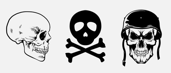 Skull Silhouette: Gothic Icon, Halloween Symbol, Death Concept, Spooky Design, Flat Vector Illustration