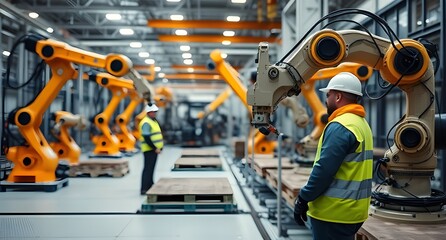 "Modern Factory with Robotic Arms for Automated Manufacturing | Smart Industry & Safety Operations"