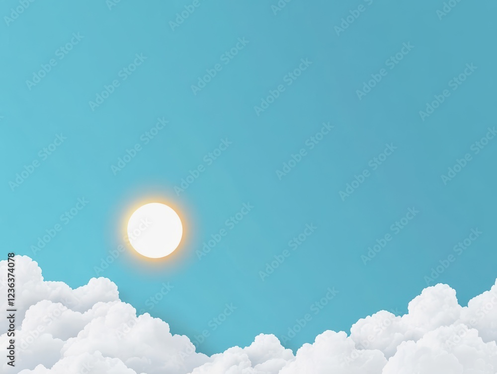 Poster bright sun illuminating a vast sky above fluffy white clouds creating a warm and uplifting atmospher