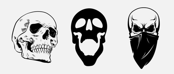 Skull Silhouette: Gothic Icon, Halloween Symbol, Death Concept, Spooky Design, Flat Vector Illustration