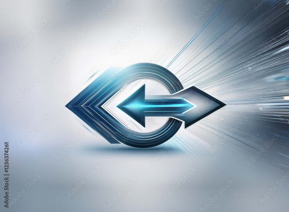 Poster abstract image featuring two opposing arrows forming a circle within a dynamic, metallic, energy-lik