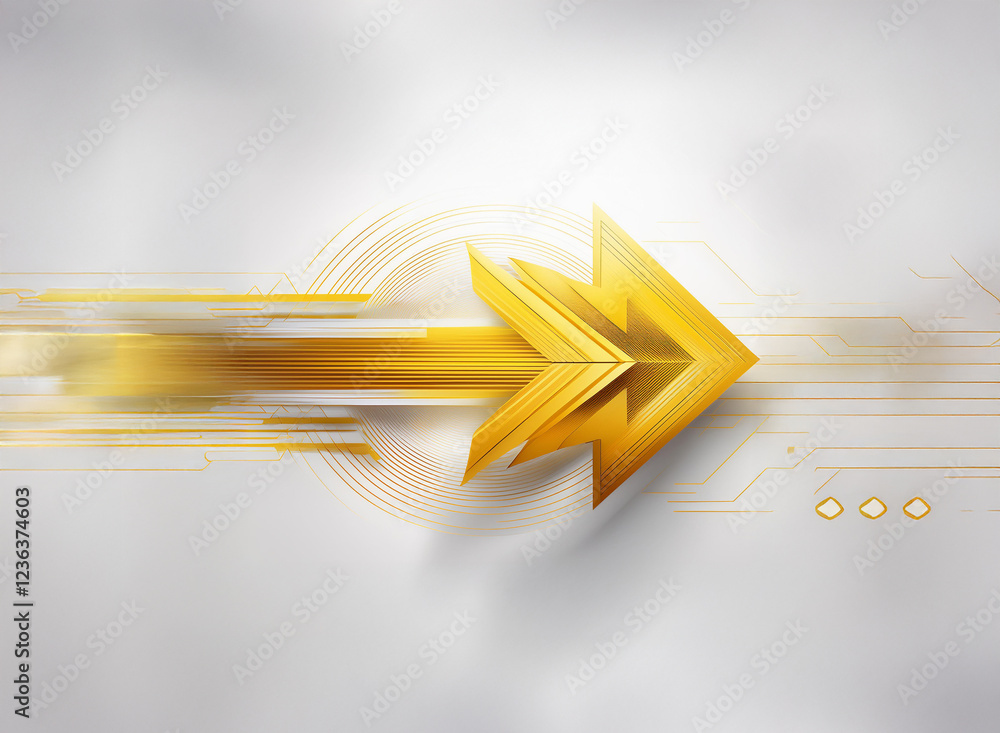 Poster a golden arrow, sleek and sharp, streaks across a light grey background, suggesting speed and progre