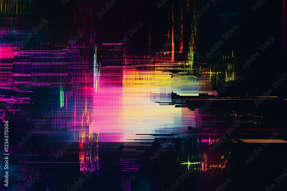 Fototapete abstract digital with minor glitch background with lines and neon light effects. minor glitch textur