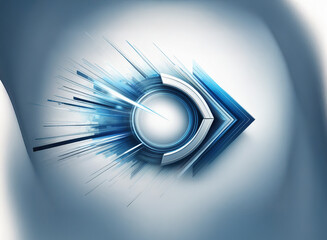 Abstract digital eye, radiating energy, futuristic design.  Cool blue hues, sharp lines, and a sleek metallic ring create a dynamic, technological aesthetic.