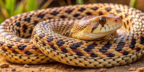 Fototapeta premium Gopher Snake Mimicking Rattlesnake - Coiled Reptile in Natural Habitat