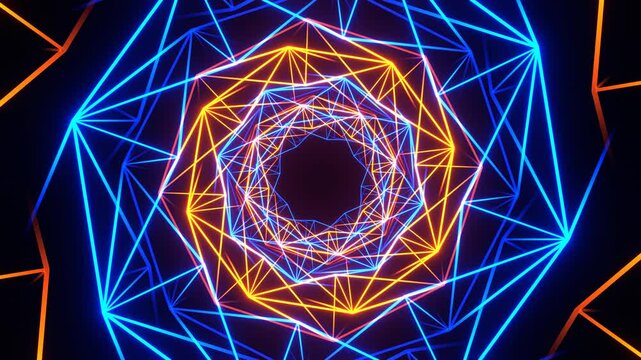 Orange and Blue Neon Grided Lines Background VJ Loopin in 4K