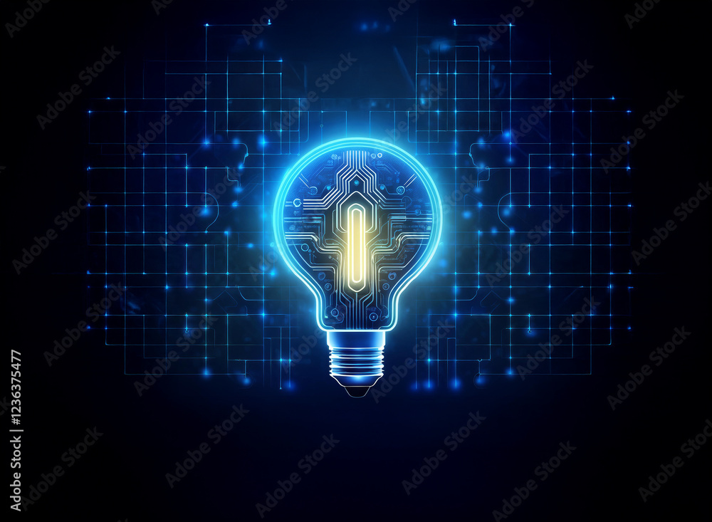 Aufkleber glowing lightbulb with integrated circuitry, symbolizing innovative technology and digital intellige