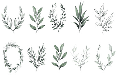 Botanical wedding logo with hand-drawn floral branches and rustic greenery, featuring an elegant homeplant monogram for a charming and organic touch.