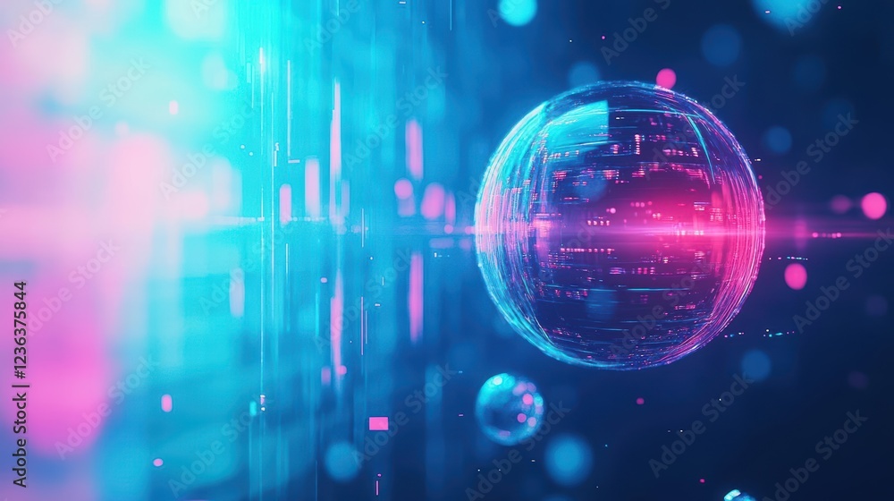 Poster vibrant sphere set against a dreamy blue and pink background evoking a sense of wonder and creativit